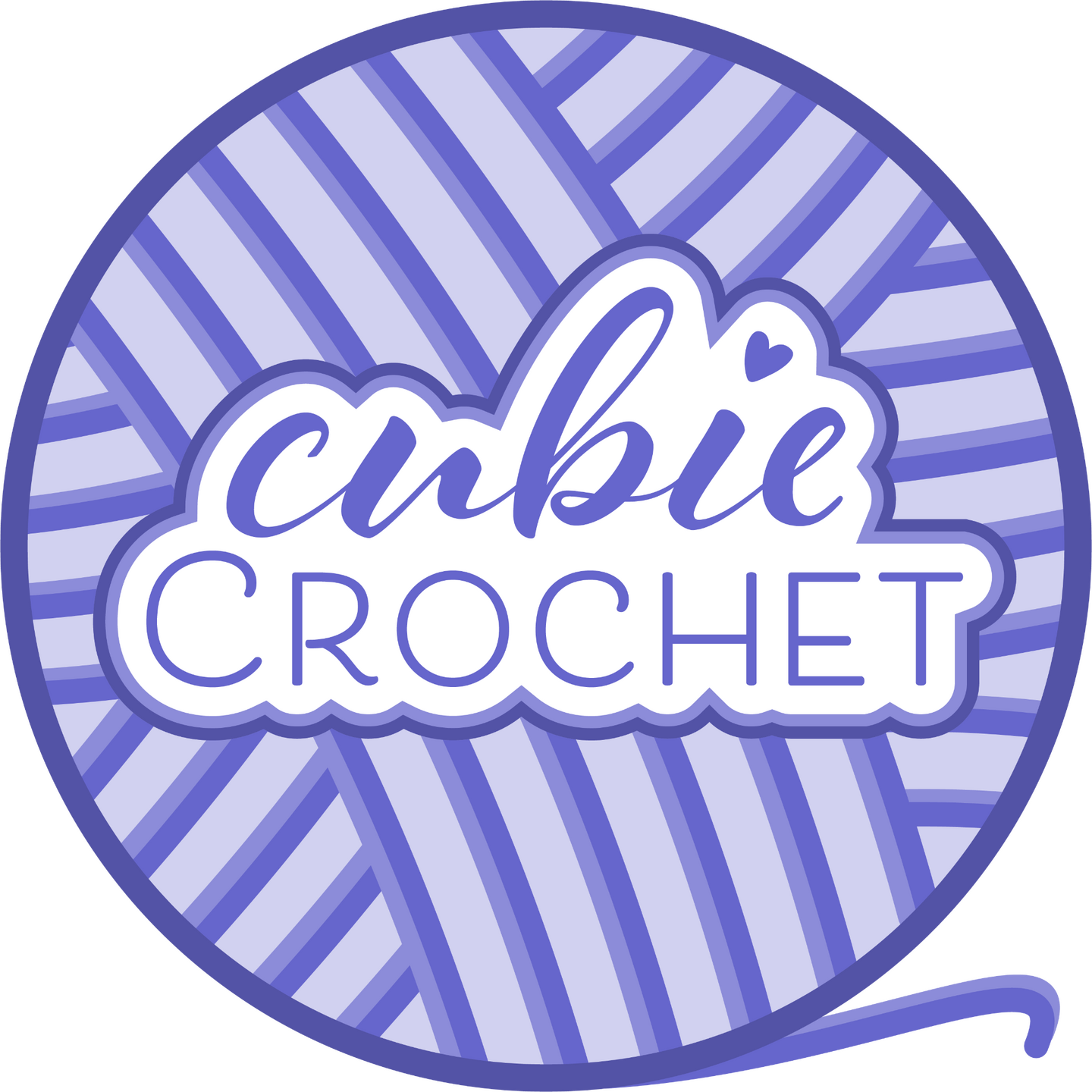 A logo for Cubie Crochet on a cartoonish yarn ball.